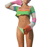 Crochet Crop Tops Square Neck Long Sleeve Knitted Camisole